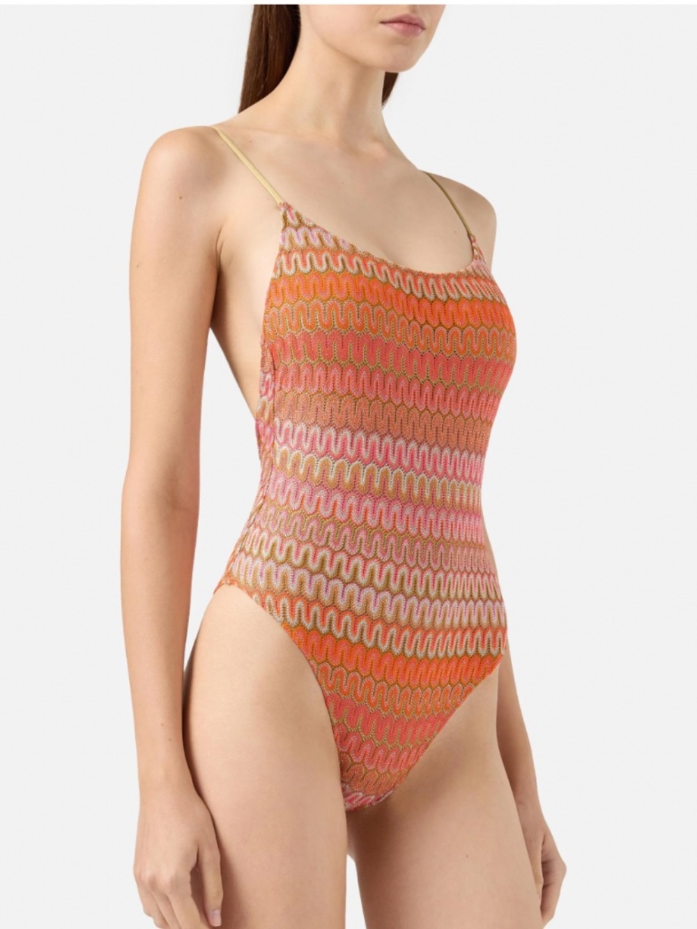 MC2 Saint Barth Orange and Pink Wave-Print One-Piece Swimsuit